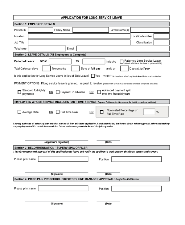 long service leave application form