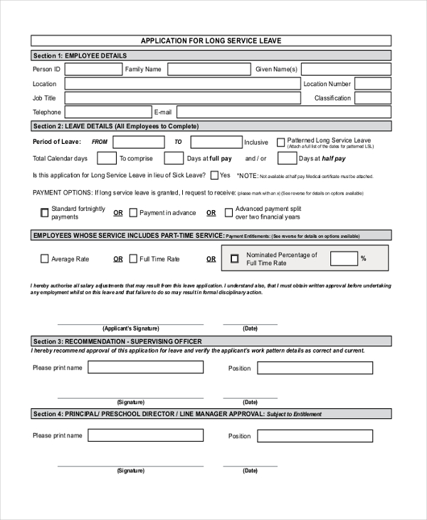 FREE 11 Sample Leave Application Forms In PDF