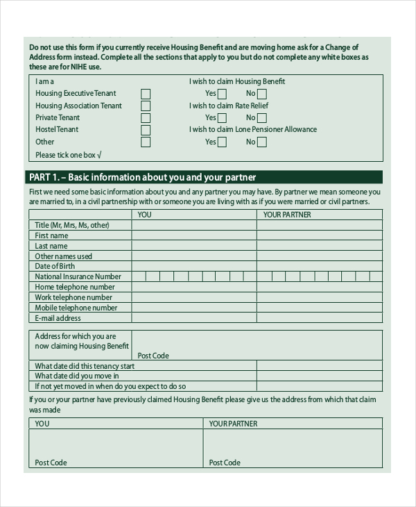 Free 9 Sample Housing Application Forms In Pdf Ms Word 9610