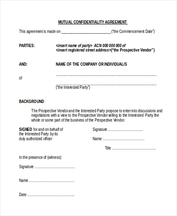 mutual confidentiality agreement
