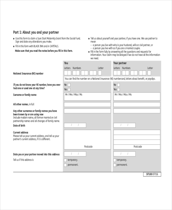 maternity grant application form