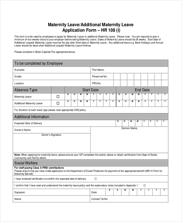 FREE 8+ Sample Leave Application Forms in PDF | MS Word ...