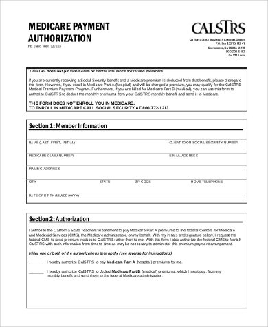 medicare payment authorization form