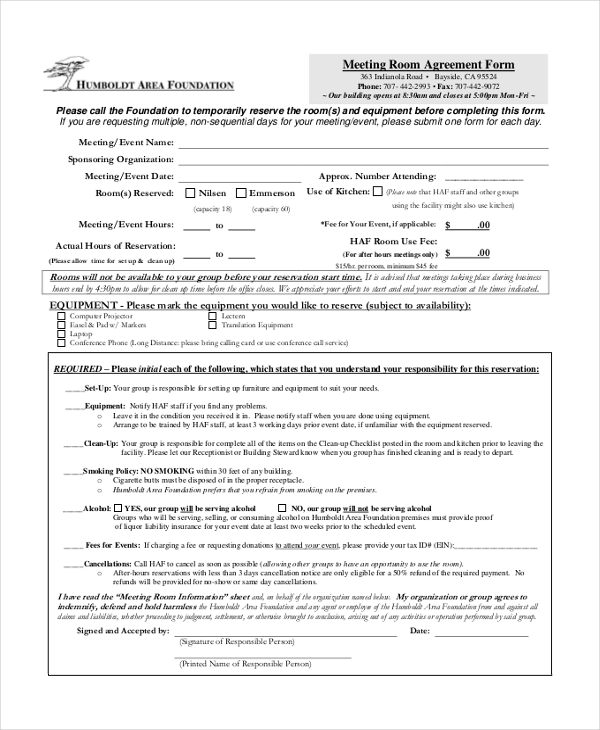 FREE 8+ Room Agreement Form Samples in PDF | MS Word