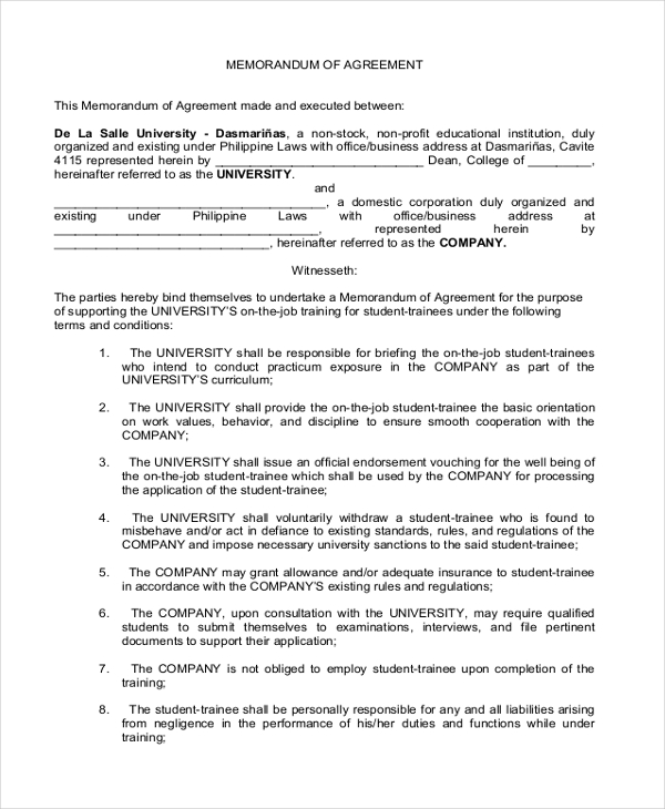 memorandum of agreement business partnership