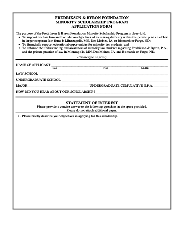 minority scholarship application form