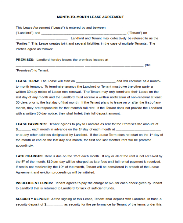 month to month lease agreement form