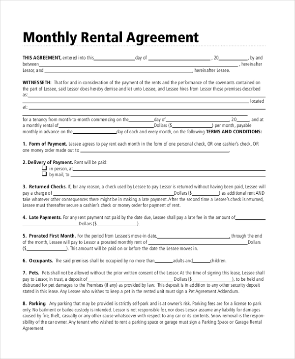 monthly rental agreement