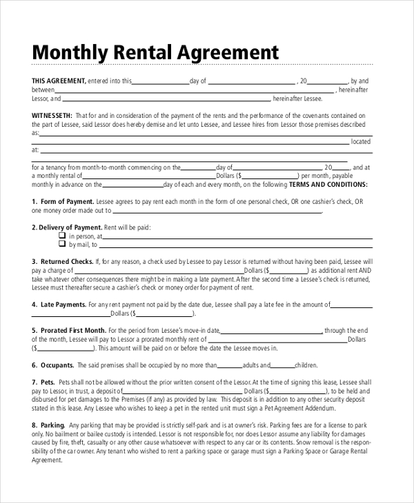 Month To Month Lease Printable Printable World Holiday