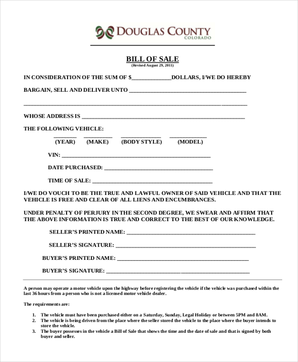 FREE 6 Sample Motorcycle Bill Of Sale Forms In PDF MS Word