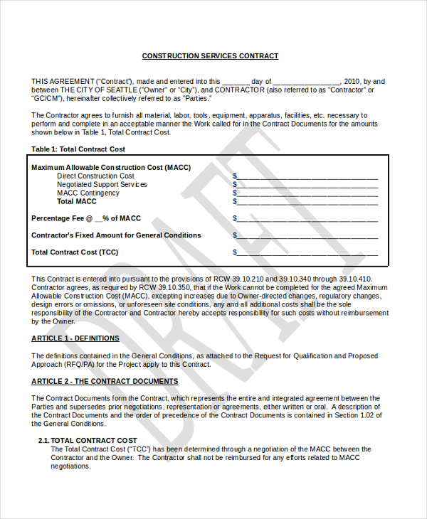 FREE 10+ Sample Construction Contract Forms in MS Word | PDF