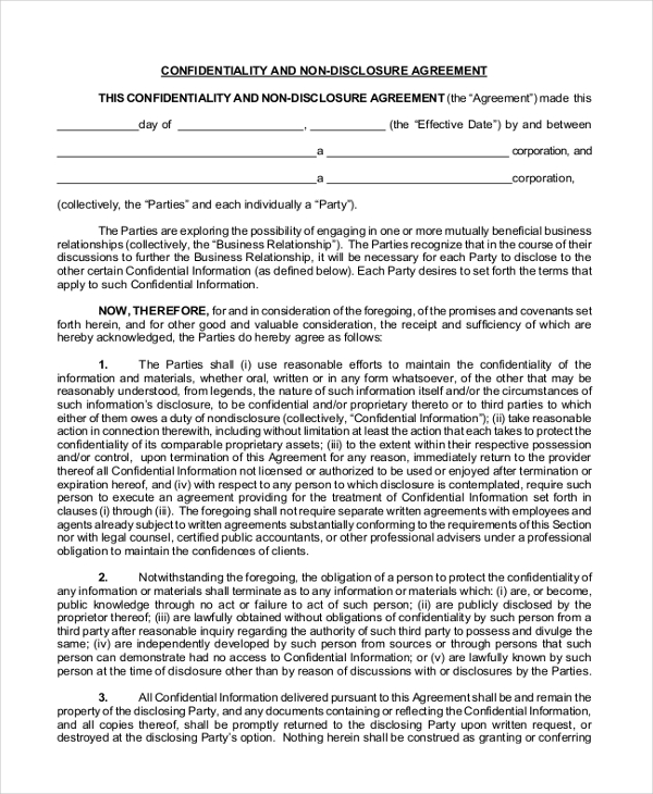 FREE 8+ Sample Non-Disclosure Agreement Forms in PDF | MS Word