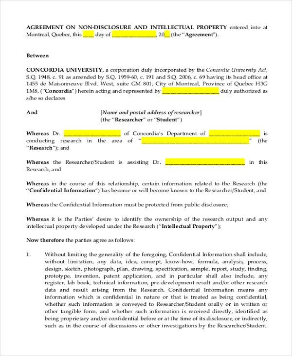 Non Disclosure Agreement Intellectual Property