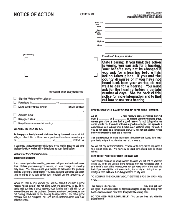 notice of action form