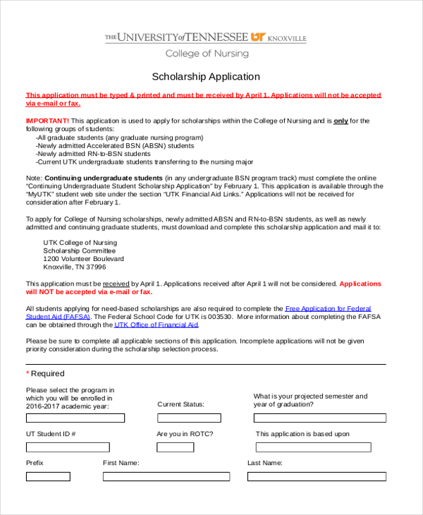 nursing scholarships application form