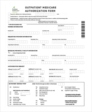 outpatient medicare authorization form