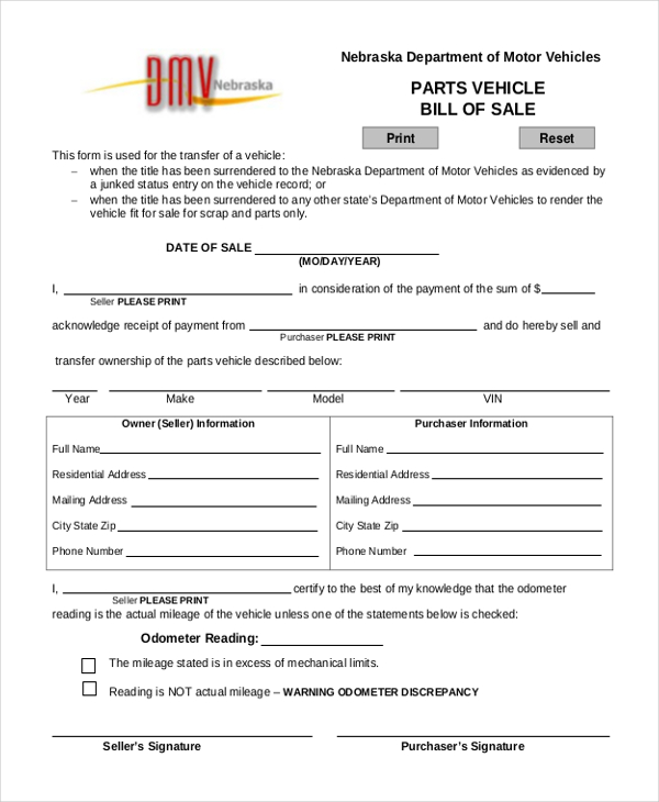 FREE 7+ Sample Bill of Sale Forms For Vehicle in PDF | MS Word