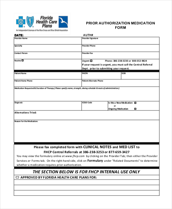 Printable Medical Prior Authorization Form Template