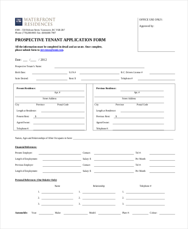 prospective tenant application form
