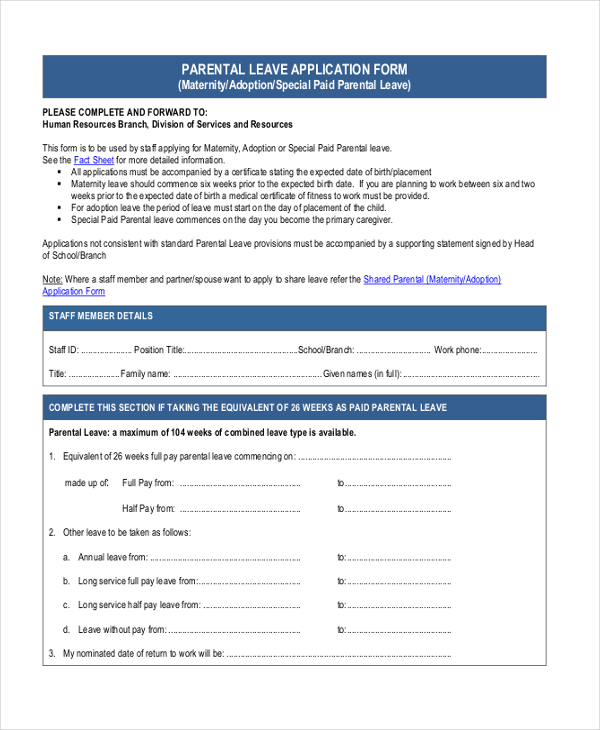 paid parental leave form application