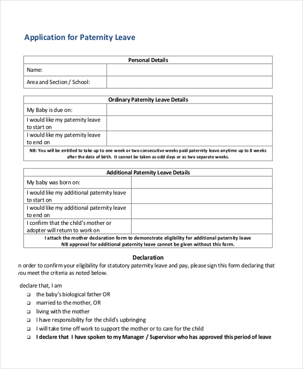 paternity leave application form