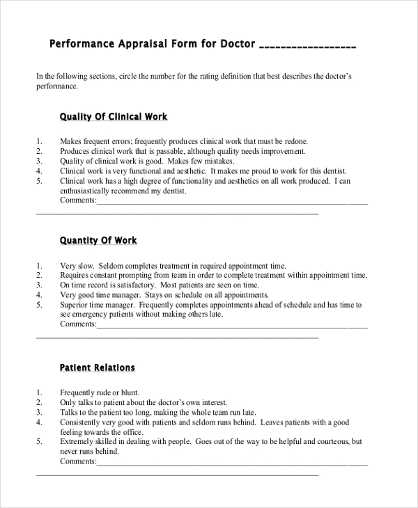Dental Performance Review Template