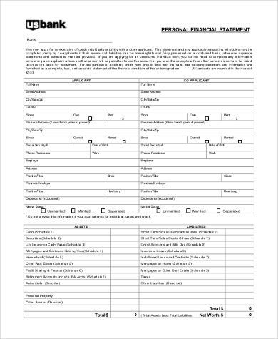 personal financial statement form