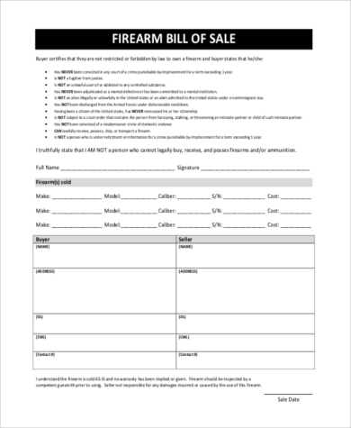 personal firearm bill of sale