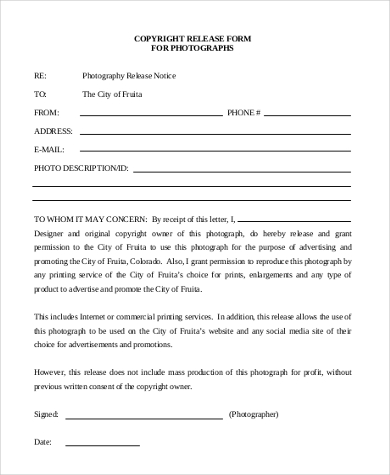 photo copyright release form