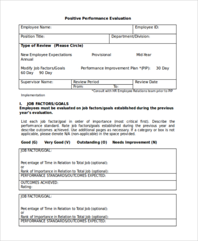 Free 7 Sample Performance Evaluation Examples In Pdf Ms Word