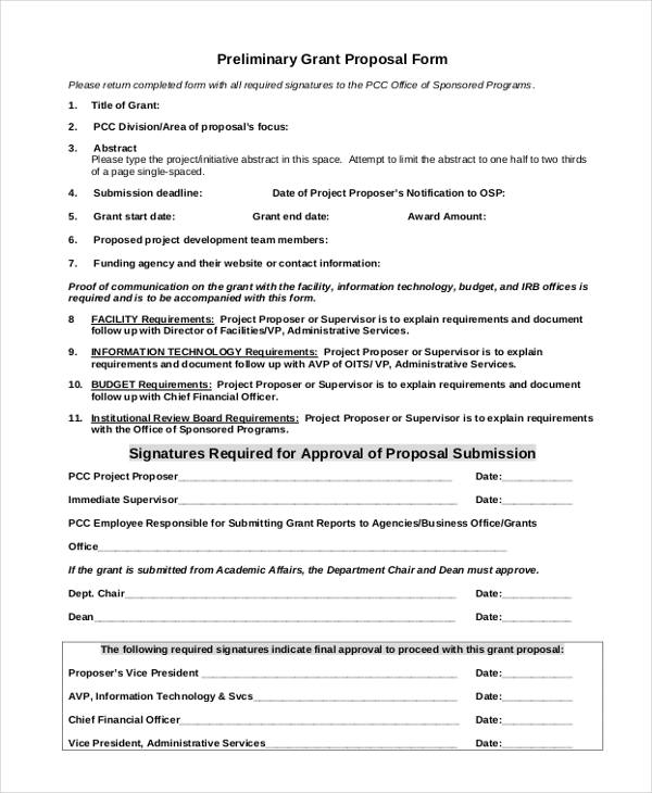 FREE 11+ Grant Proposal Form Samples, PDF, MS Word, Google Docs