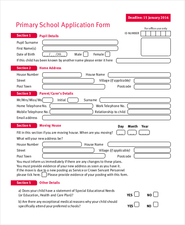 FREE 11+ Sample School Application Forms in PDF MS Word Excel