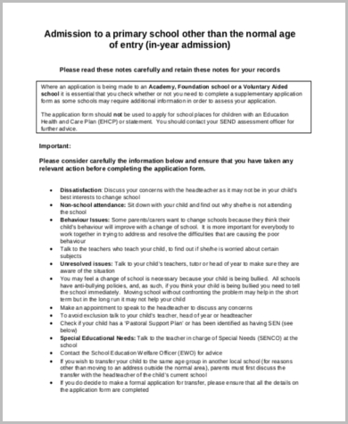 primary school transfer form