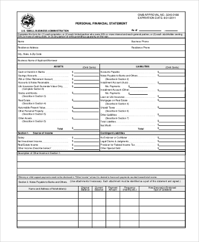 Online personal financial statement forms