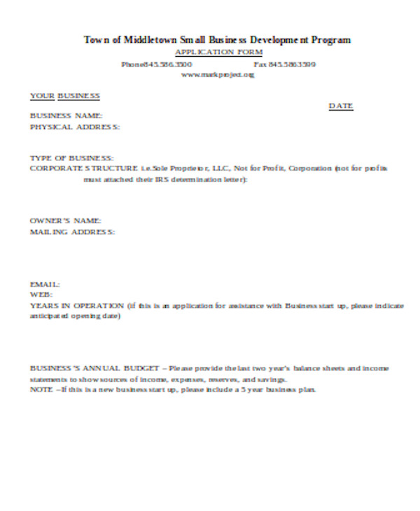 professional business application form