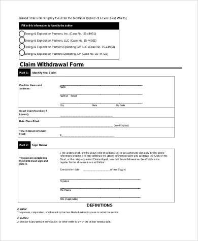 proof of claim withdrawal form