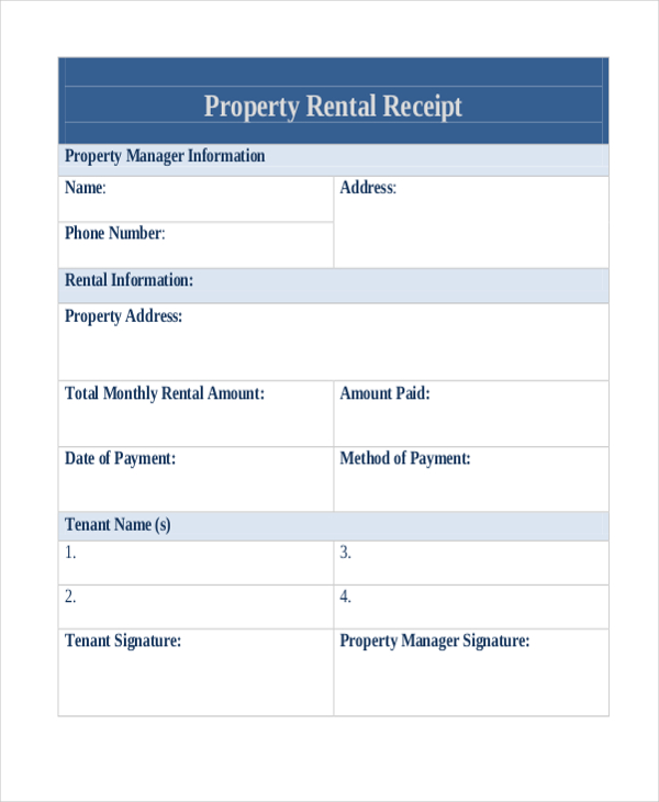 FREE 9+ Sample Rental Receipt Forms in PDF | MS Word | Excel