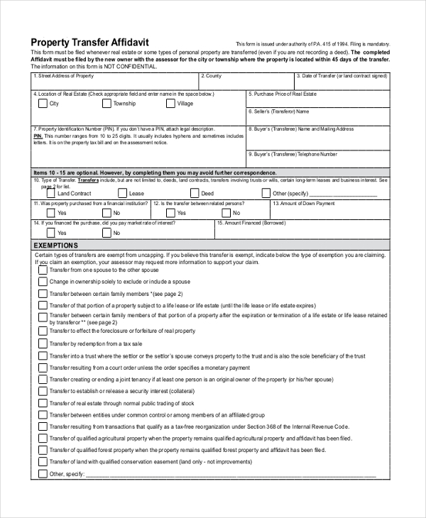 property transfer affidavit form2