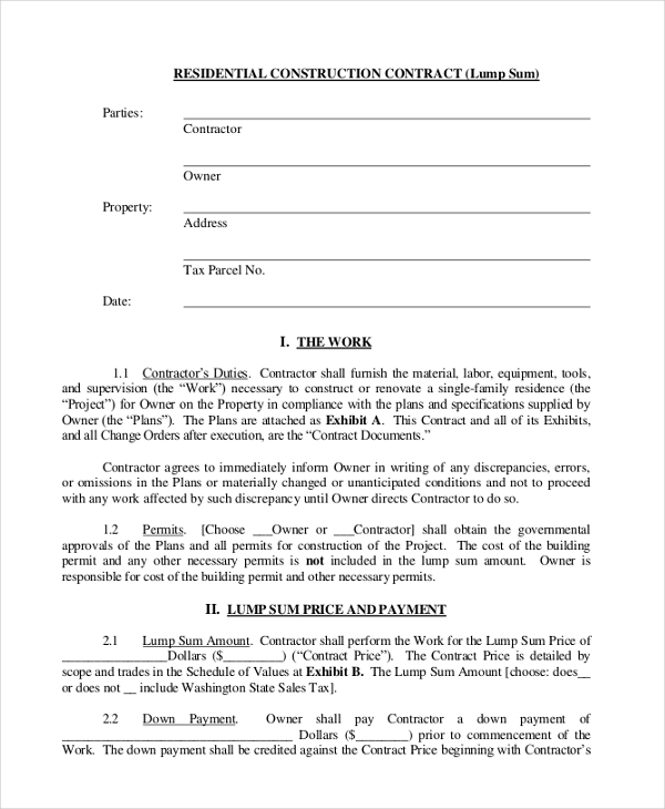 FREE 10 Sample Construction Contract Forms In MS Word PDF