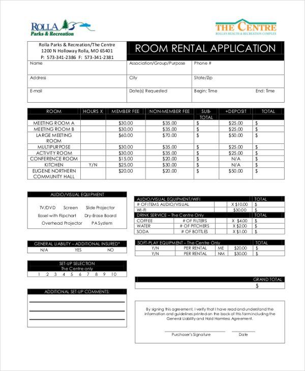 room rental application