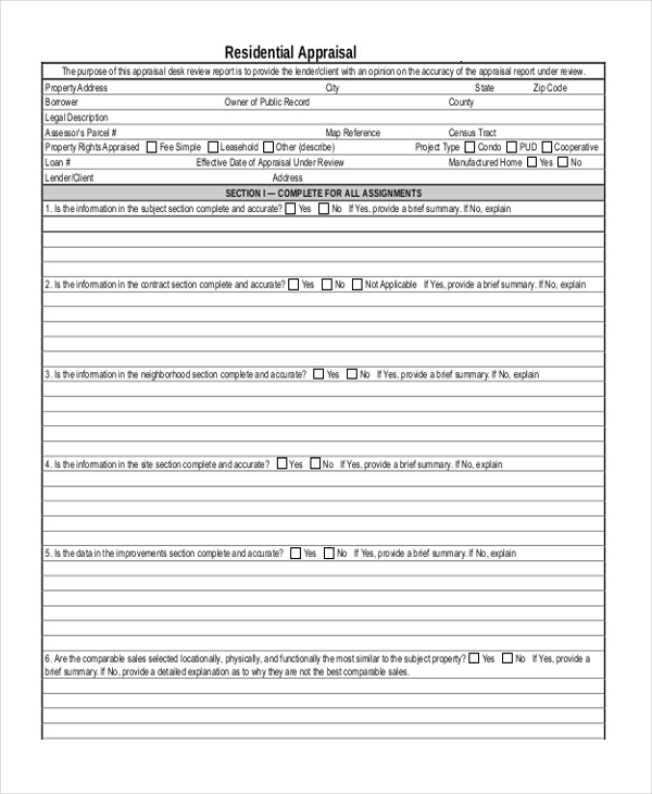 real estate appraisal form pdf