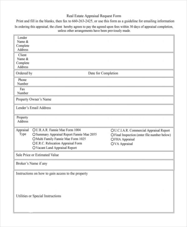 real estate appraisal request form