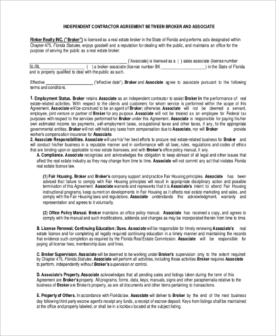 real estate independent contractor agreement form