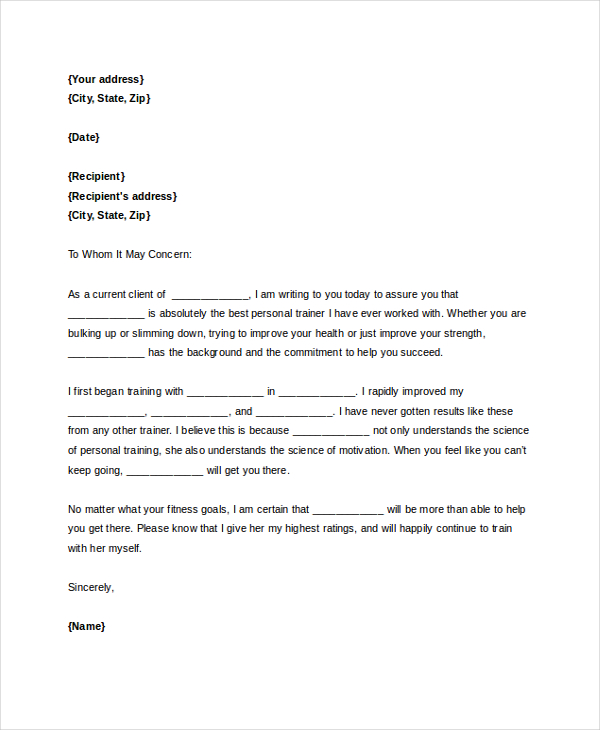 Personal Letter Of Recommendation Template from images.sampleforms.com