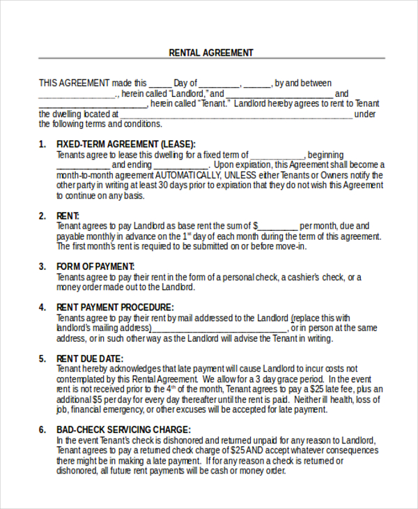 FREE 9+ Rental Agreement Form Samples in PDF | MS Word