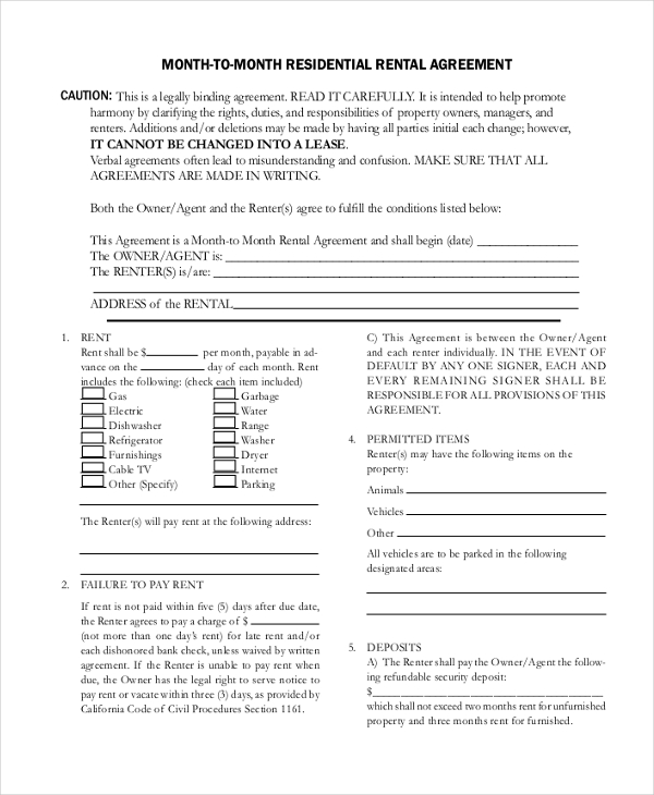 October Rent Agreement FREE 8+ Sample Renters Agreement Forms in PDF | MS Word