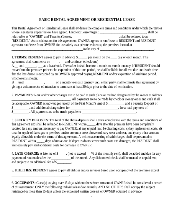 renters lease agreement