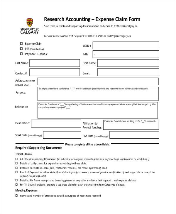 research accounting expense claim form1