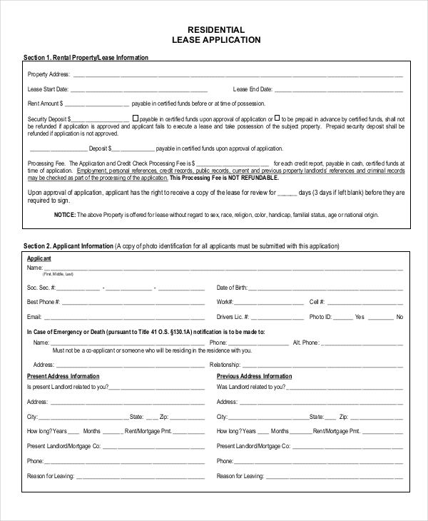Free 6 Sample Apartment Rental Application Forms In Ms Word Pdf 0737