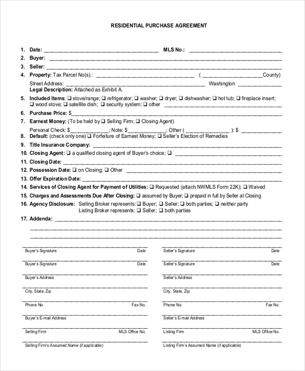 sale contract 1 of form FREE Residential 7 Forms Agreement    PDF Sample